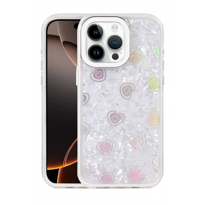 HarmonyAura Apple iPhone 16 Pro Max Lumi Desenli Kapak - Beyaz