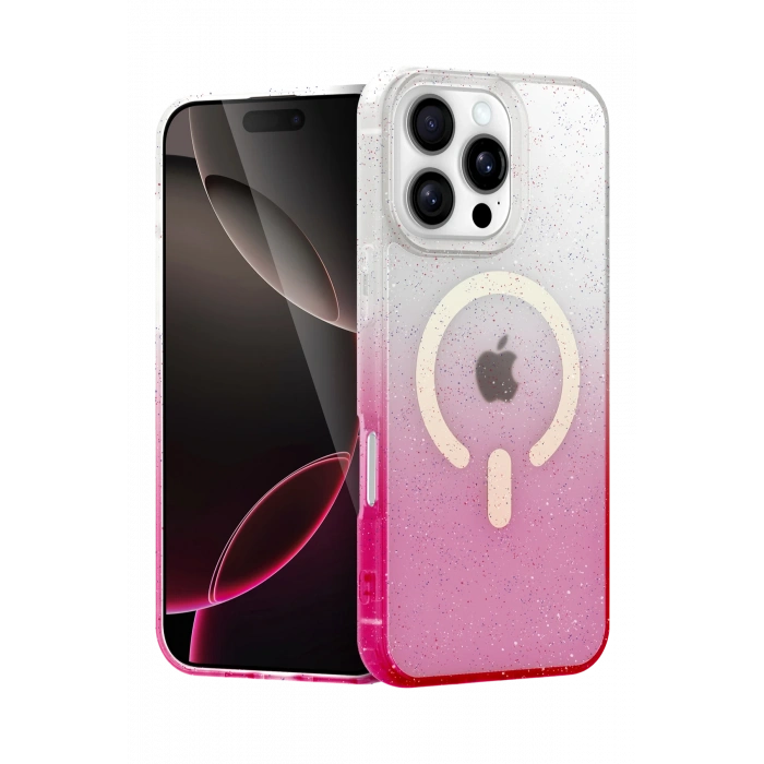 HarmonyAura Apple iPhone 16 Pro Max Pummel Shiny Magsafe Kapak - Pembe