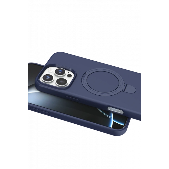 HarmonyAura Apple iPhone 16 Pro Max Regal Magsafe Standlı Kapak - Lacivert