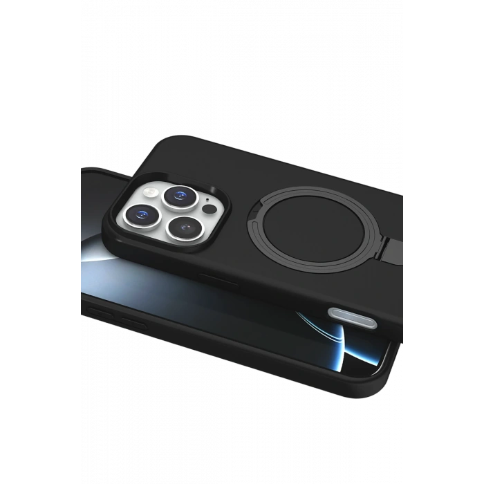 HarmonyAura Apple iPhone 16 Pro Max Regal Magsafe Standlı Kapak - Siyah