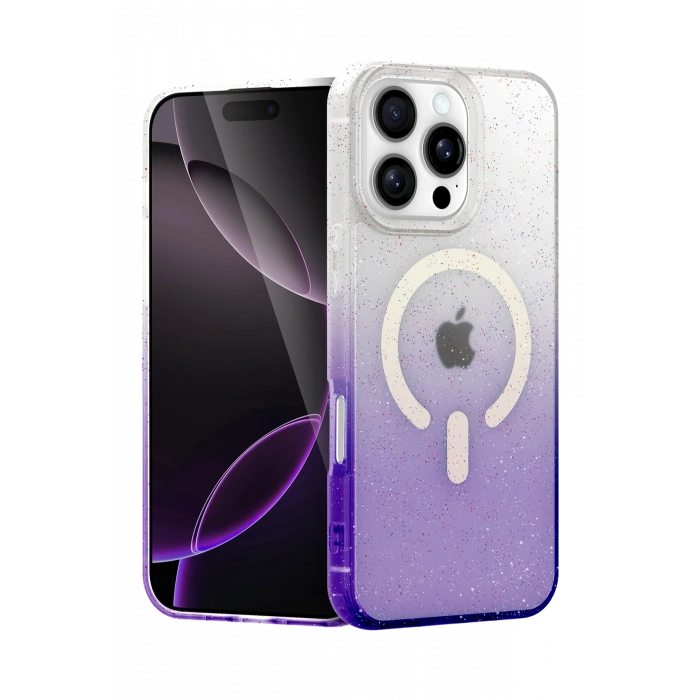 HarmonyAura Apple iPhone 16 Pro Pummel Shiny Magsafe Kapak - Mor