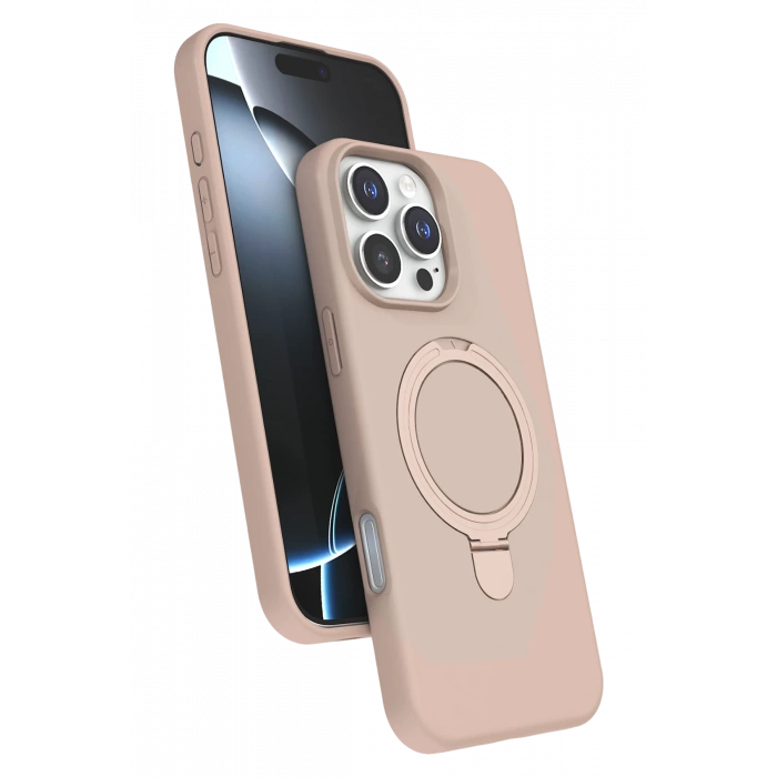 HarmonyAura Apple iPhone 16 Pro Regal Magsafe Standlı Kapak - Çöl Titanyum