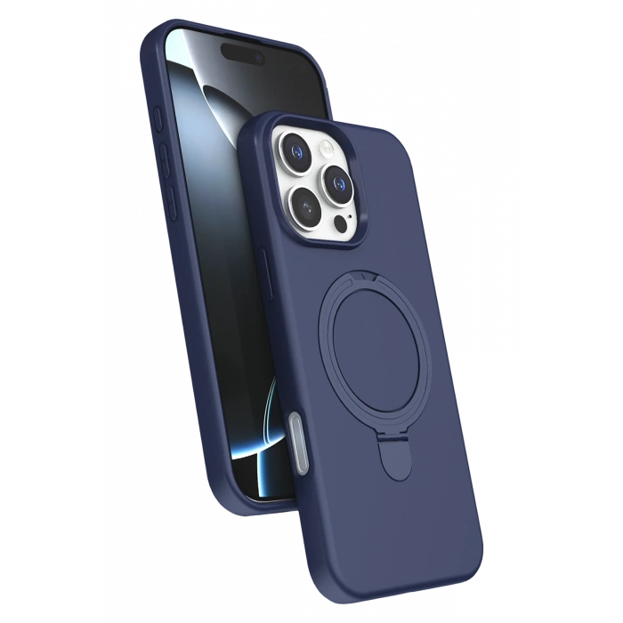 HarmonyAura Apple iPhone 16 Pro Regal Magsafe Standlı Kapak - Lacivert