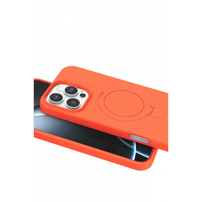 HarmonyAura Apple iPhone 16 Pro Regal Magsafe Standlı Kapak - Turuncu