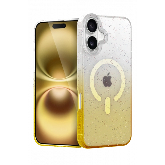 HarmonyAura Apple iPhone 16 Pummel Shiny Magsafe Kapak - Gold