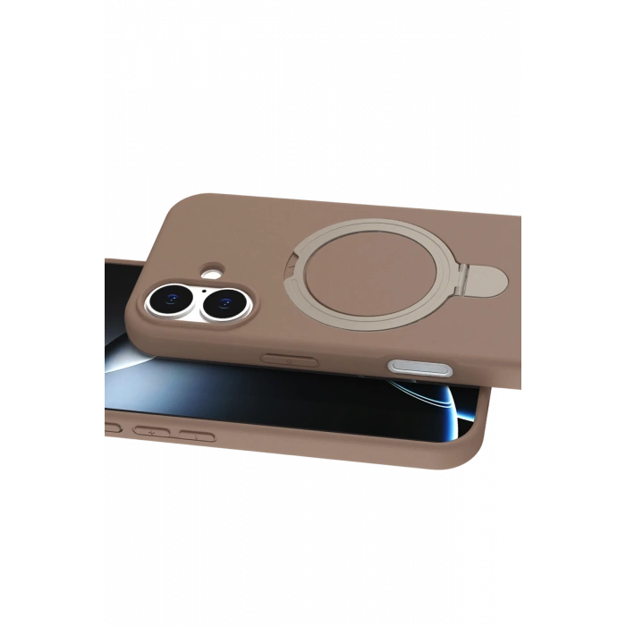 HarmonyAura Apple iPhone 16 Regal Magsafe Standlı Kapak - Çöl Titanyum