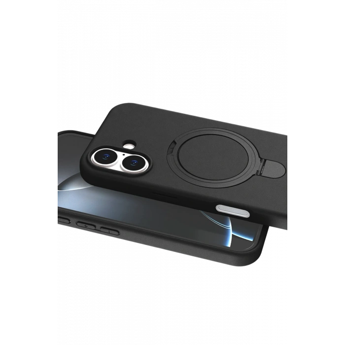 HarmonyAura Apple iPhone 16 Regal Magsafe Standlı Kapak - Siyah