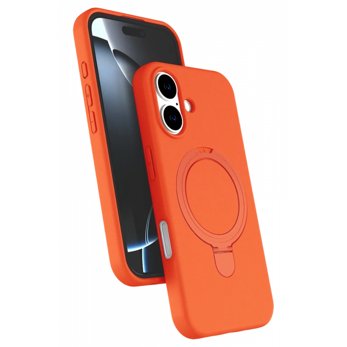 HarmonyAura Apple iPhone 16 Regal Magsafe Standlı Kapak - Turuncu