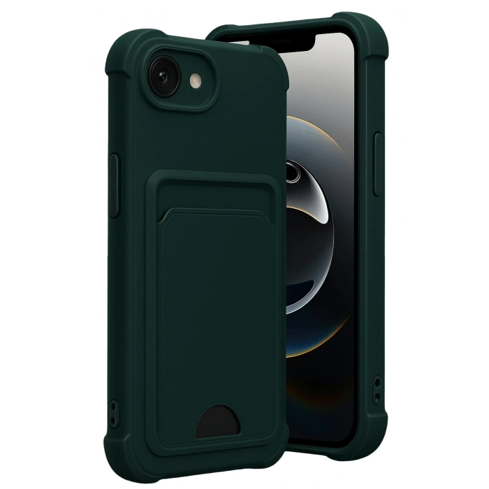 HarmonyAura Apple iPhone 16E Kelvin Kartvizitli Silikon - Koyu Yeşil