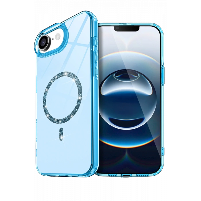 HarmonyAura Apple iPhone 16E Live Diamond Magsafe Kapak - Mavi
