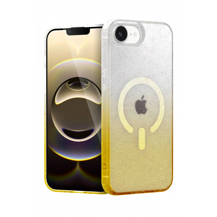 HarmonyAura Apple iPhone 16E Pummel Shiny Magsafe Kapak - Gold