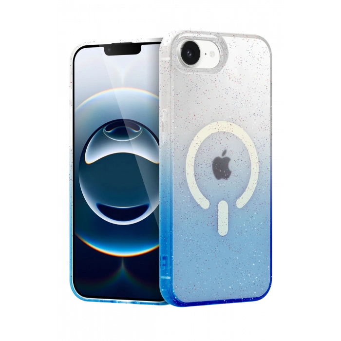 HarmonyAura Apple iPhone 16E Pummel Shiny Magsafe Kapak - Mavi