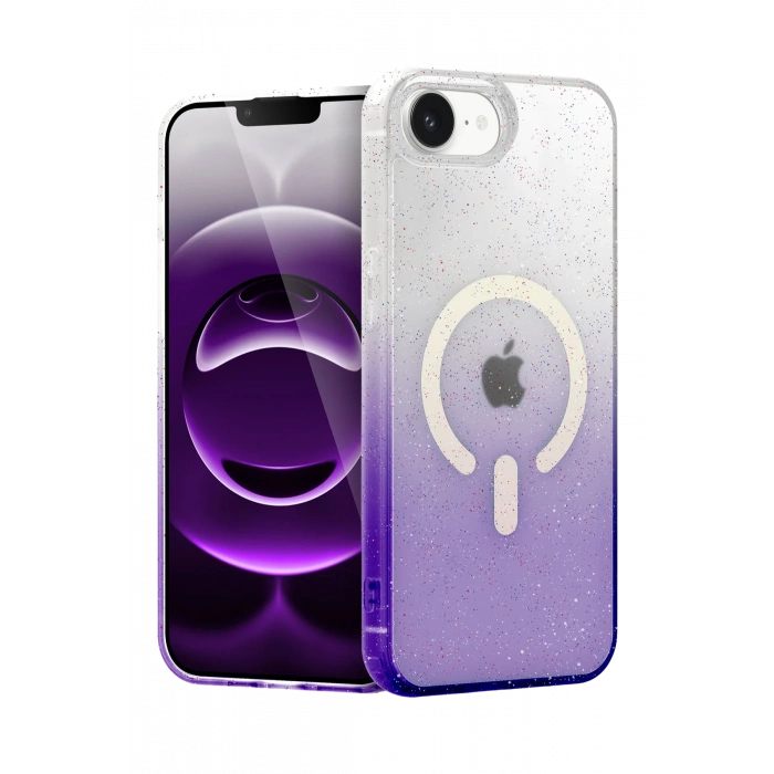 HarmonyAura Apple iPhone 16E Pummel Shiny Magsafe Kapak - Mor