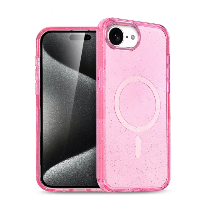 HarmonyAura Apple iPhone 16E Star Magsafe Kapak - Pembe