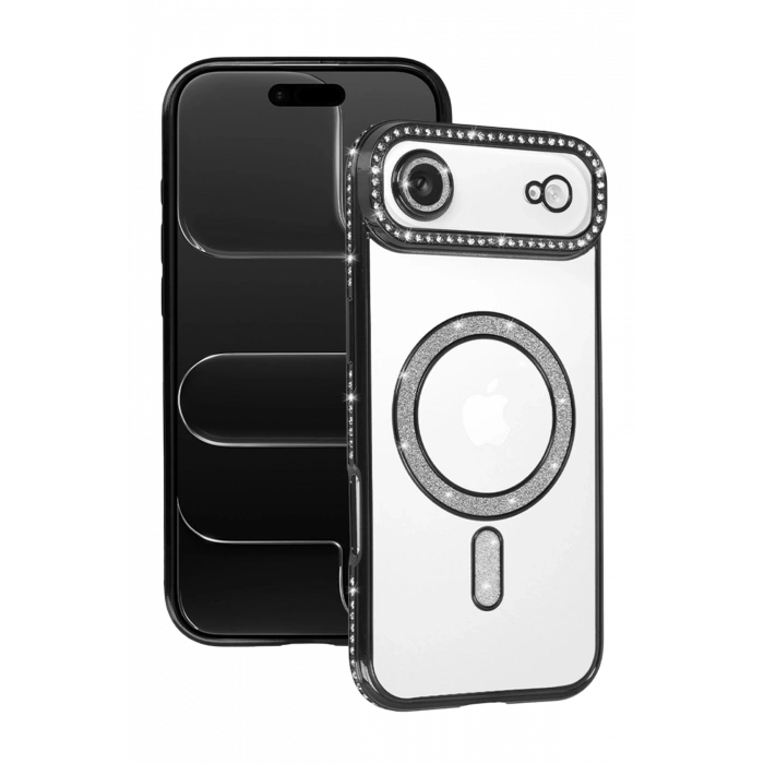 HarmonyAura Apple iPhone 17 Air Joke Simli Magneticsafe Kılıf - Siyah