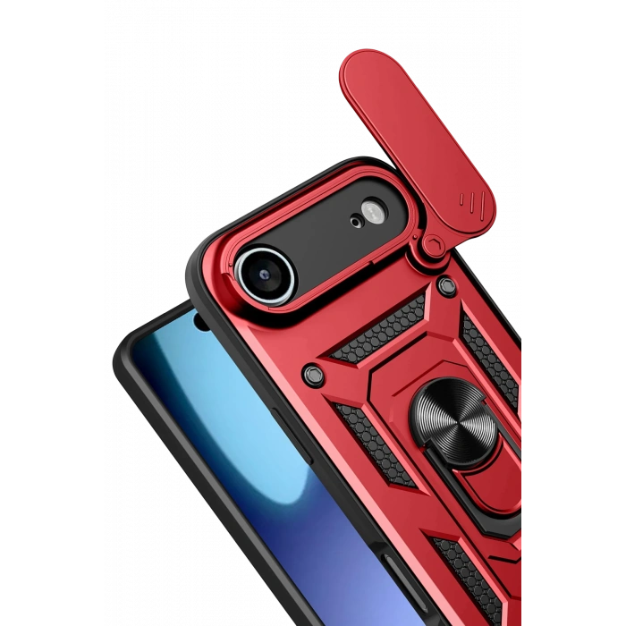 HarmonyAura Apple iPhone 17 Air Pars Lens Yüzüklü Silikon - Kırmızı