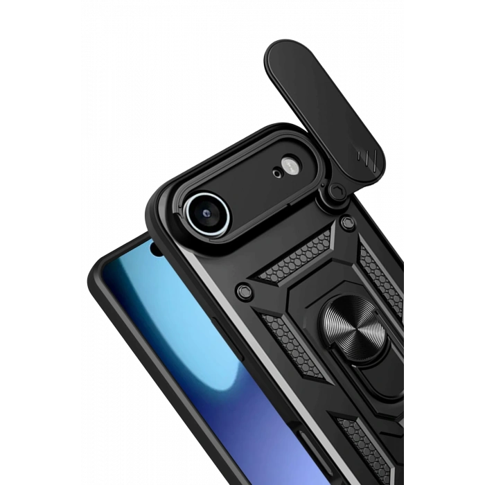 HarmonyAura Apple iPhone 17 Air Pars Lens Yüzüklü Silikon - Siyah