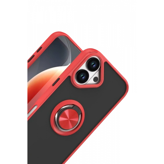 HarmonyAura Apple iPhone 17 Montreal Yüzüklü Silikon Kapak - Kırmızı