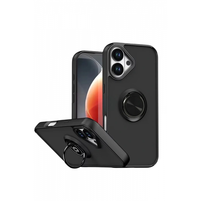 HarmonyAura Apple iPhone 17 Montreal Yüzüklü Silikon Kapak - Siyah