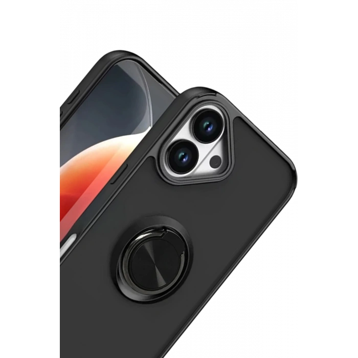 HarmonyAura Apple iPhone 17 Montreal Yüzüklü Silikon Kapak - Siyah