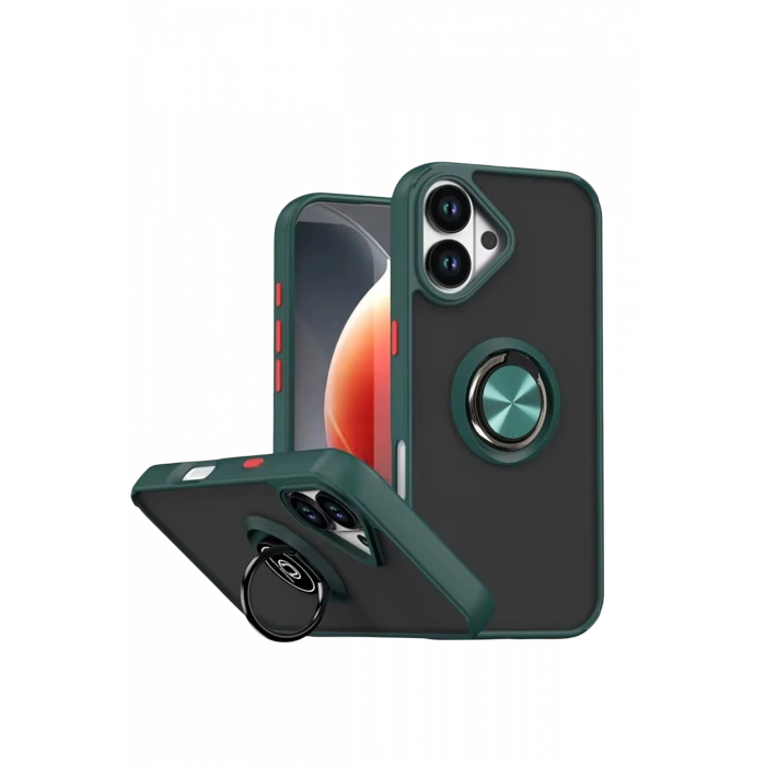 HarmonyAura Apple iPhone 17 Montreal Yüzüklü Silikon Kapak - Yeşil