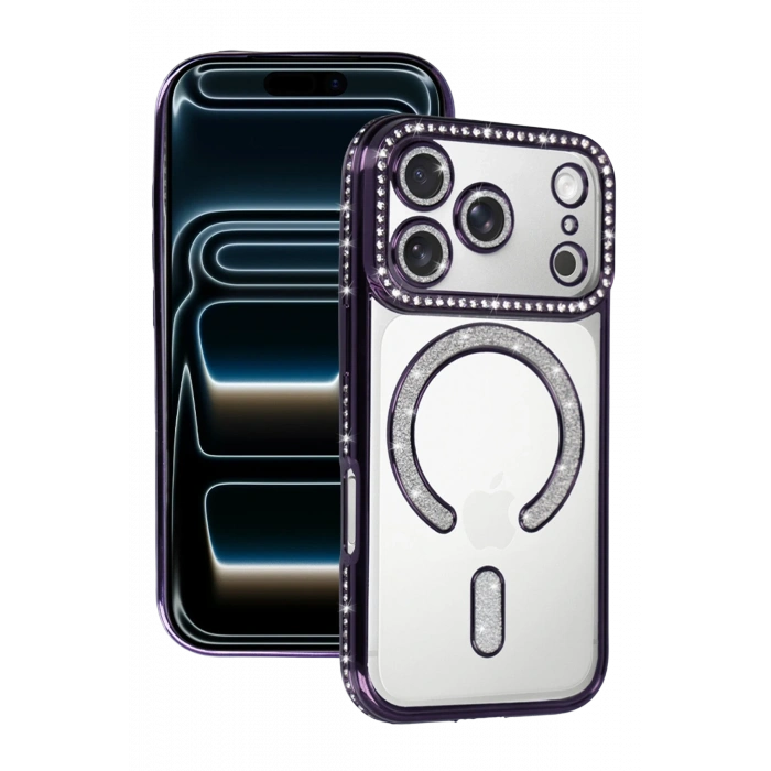 HarmonyAura Apple iPhone 17 Pro Joke Simli Magneticsafe Kılıf - Derin Mor