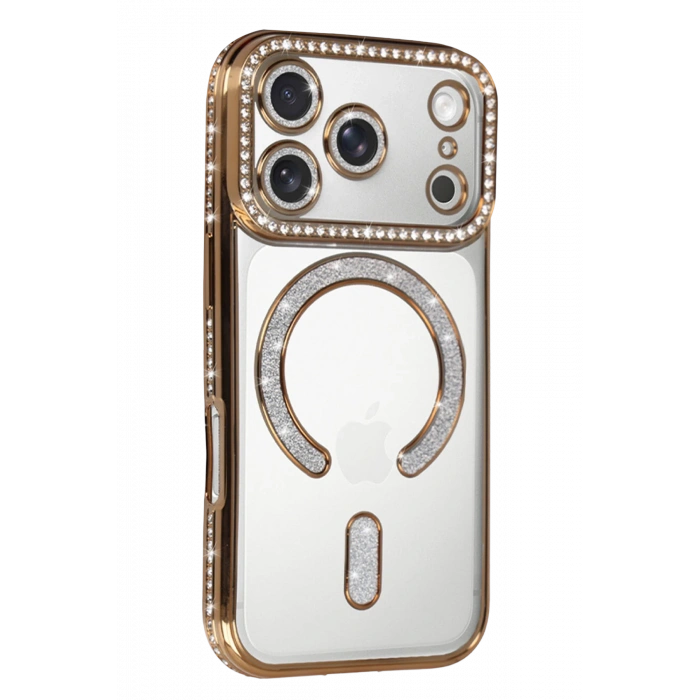 HarmonyAura Apple iPhone 17 Pro Joke Simli Magneticsafe Kılıf - Gold