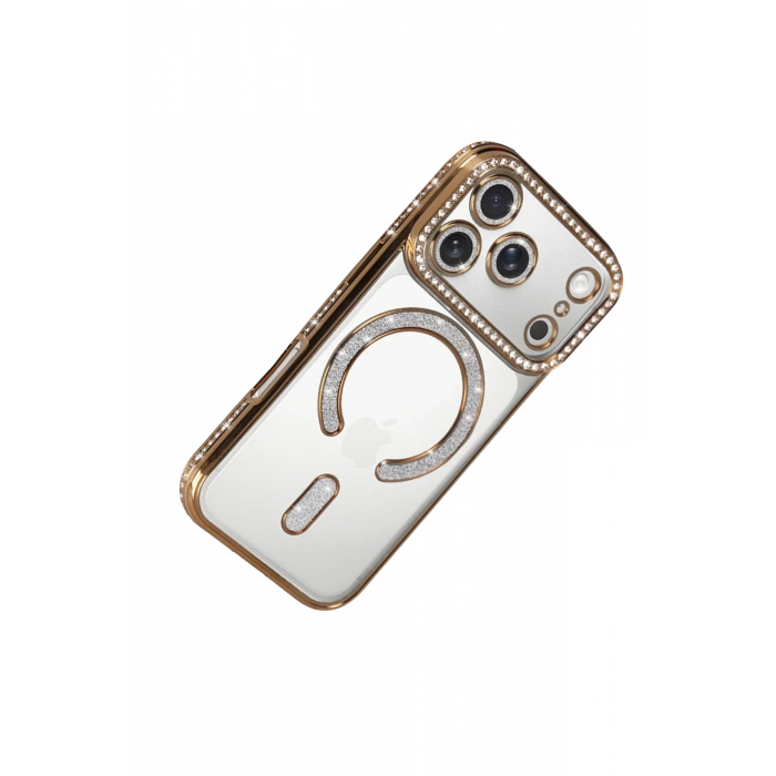 HarmonyAura Apple iPhone 17 Pro Joke Simli Magneticsafe Kılıf - Gold