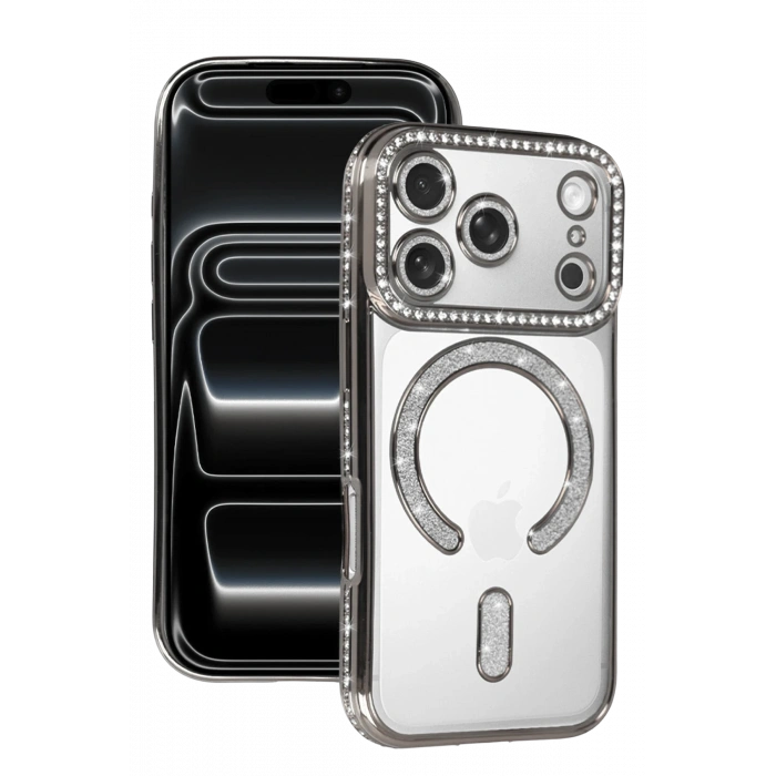 HarmonyAura Apple iPhone 17 Pro Joke Simli Magneticsafe Kılıf - Gümüş