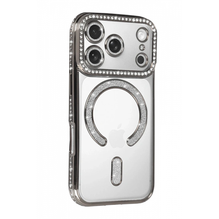 HarmonyAura Apple iPhone 17 Pro Joke Simli Magneticsafe Kılıf - Gümüş