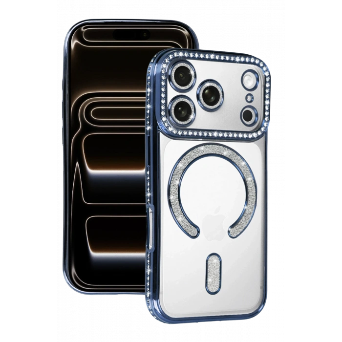 HarmonyAura Apple iPhone 17 Pro Joke Simli Magneticsafe Kılıf - Mavi