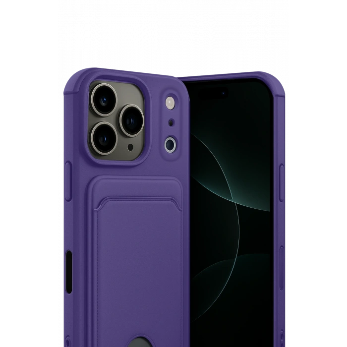 HarmonyAura Apple iPhone 17 Pro Kelvin Kartvizitli Silikon - Derin Mor