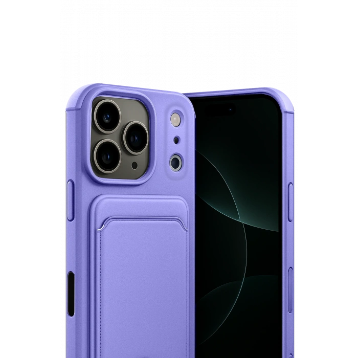 HarmonyAura Apple iPhone 17 Pro Kelvin Kartvizitli Silikon - Lila