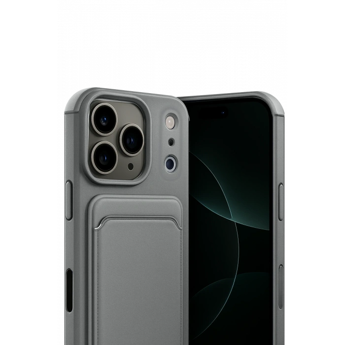 HarmonyAura Apple iPhone 17 Pro Max Kelvin Kartvizitli Silikon - Gri