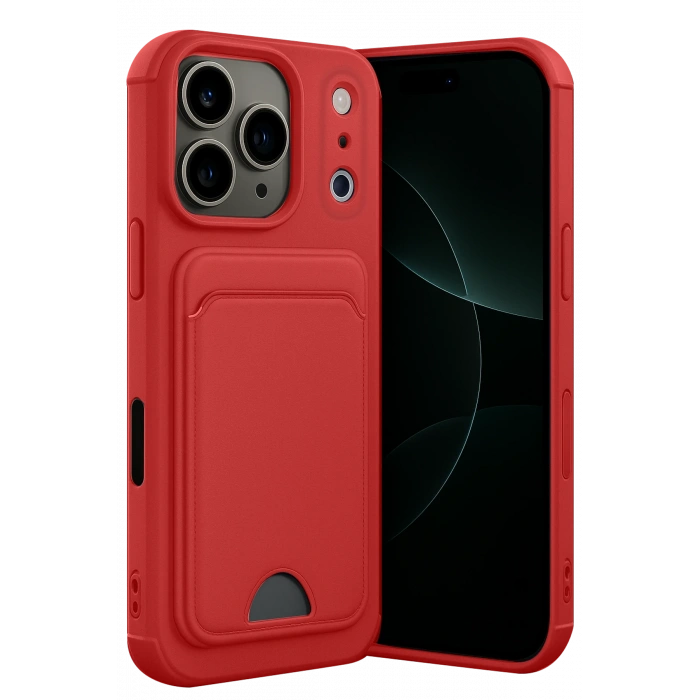 HarmonyAura Apple iPhone 17 Pro Max Kelvin Kartvizitli Silikon - Kırmızı