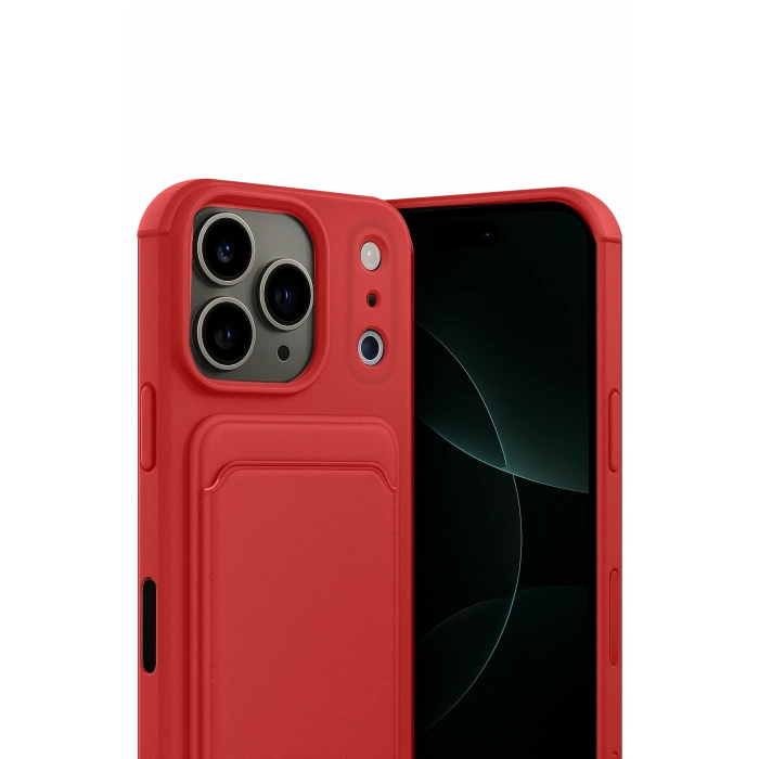 HarmonyAura Apple iPhone 17 Pro Max Kelvin Kartvizitli Silikon - Kırmızı