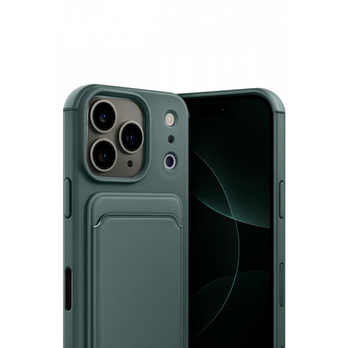 HarmonyAura Apple iPhone 17 Pro Max Kelvin Kartvizitli Silikon - Koyu Yeşil