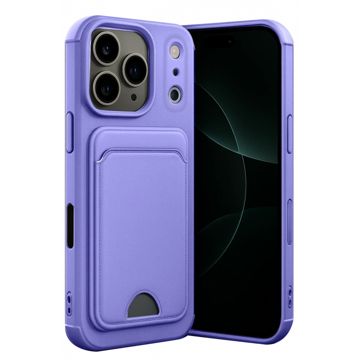 HarmonyAura Apple iPhone 17 Pro Max Kelvin Kartvizitli Silikon - Lila