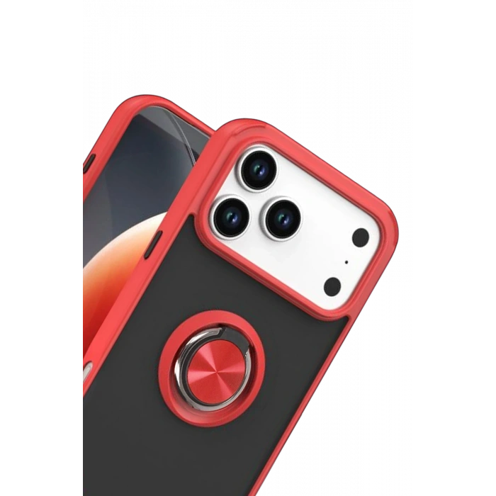 HarmonyAura Apple iPhone 17 Pro Max Montreal Yüzüklü Silikon Kapak - Kırmızı