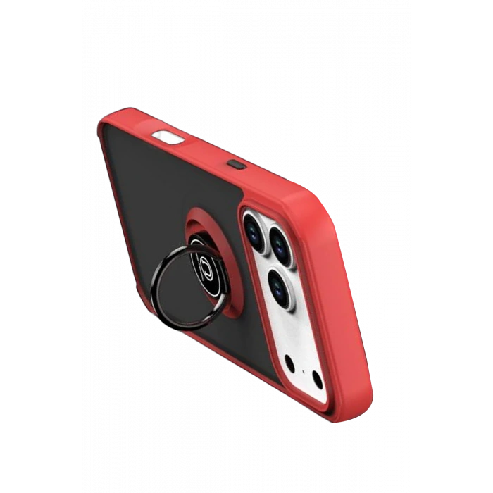 HarmonyAura Apple iPhone 17 Pro Max Montreal Yüzüklü Silikon Kapak - Kırmızı