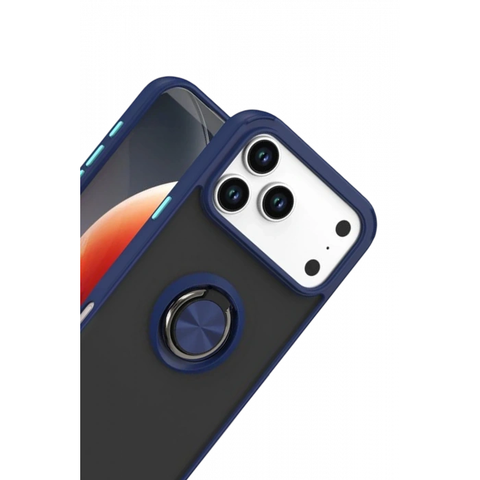 HarmonyAura Apple iPhone 17 Pro Max Montreal Yüzüklü Silikon Kapak - Lacivert