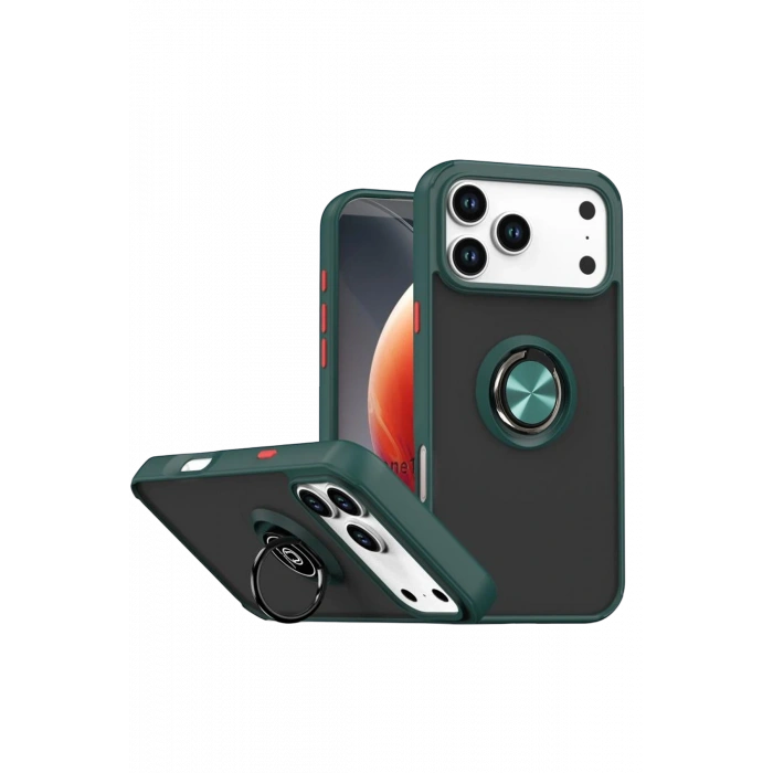 HarmonyAura Apple iPhone 17 Pro Max Montreal Yüzüklü Silikon Kapak - Yeşil