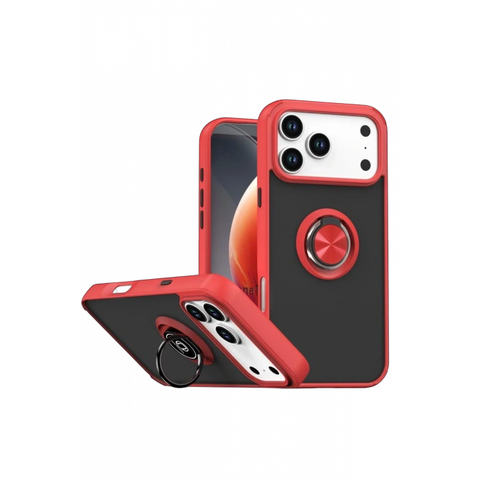HarmonyAura Apple iPhone 17 Pro Montreal Yüzüklü Silikon Kapak - Kırmızı
