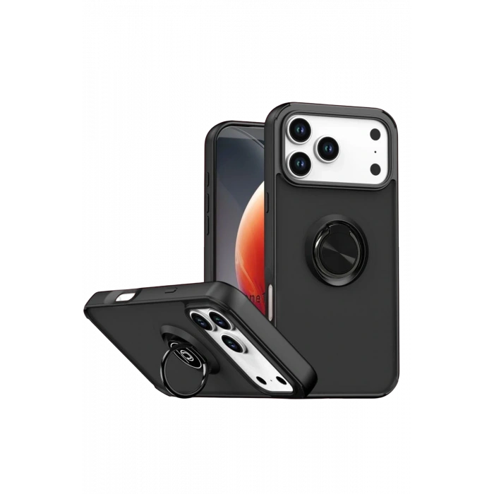 HarmonyAura Apple iPhone 17 Pro Montreal Yüzüklü Silikon Kapak - Siyah