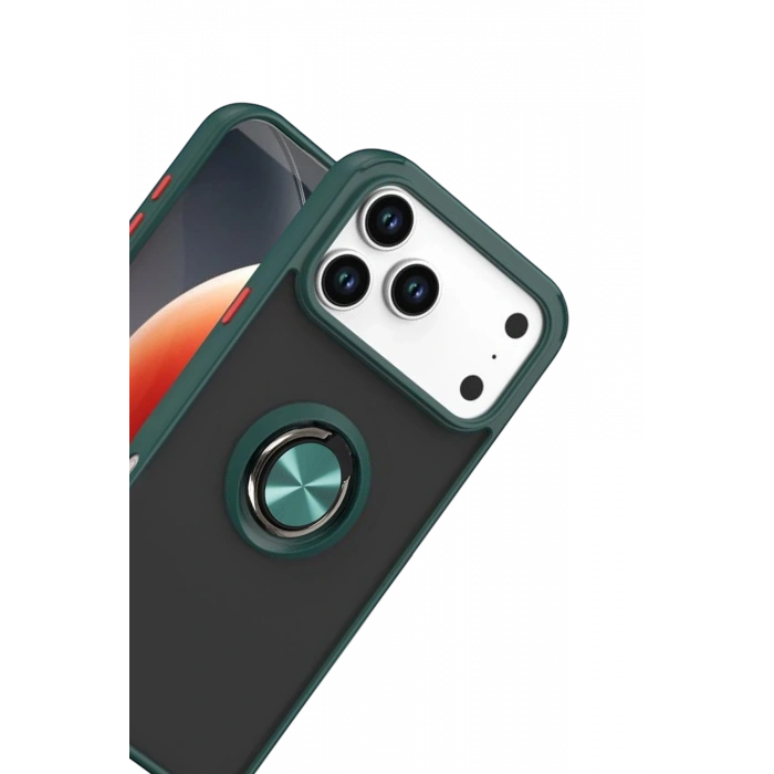 HarmonyAura Apple iPhone 17 Pro Montreal Yüzüklü Silikon Kapak - Yeşil