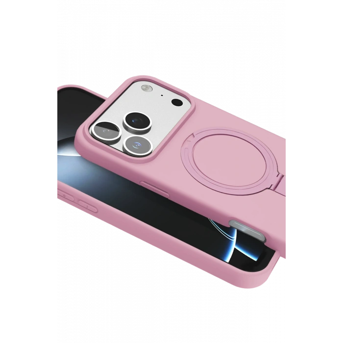 HarmonyAura Apple iPhone 17 Pro Regal Magsafe Standlı Kapak - Açık Pembe