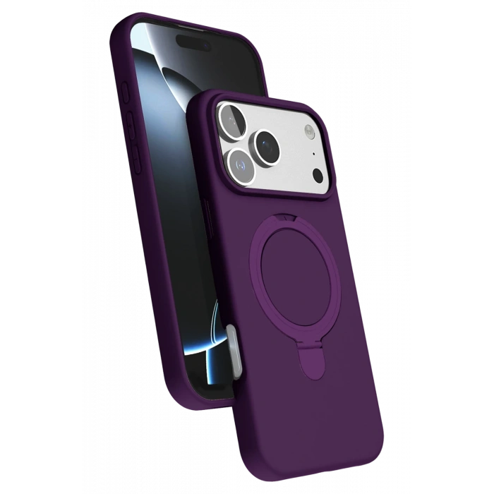 HarmonyAura Apple iPhone 17 Pro Regal Magsafe Standlı Kapak - Derin Mor