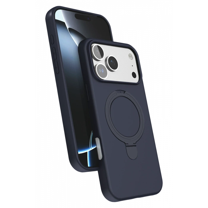 HarmonyAura Apple iPhone 17 Pro Regal Magsafe Standlı Kapak - Lacivert