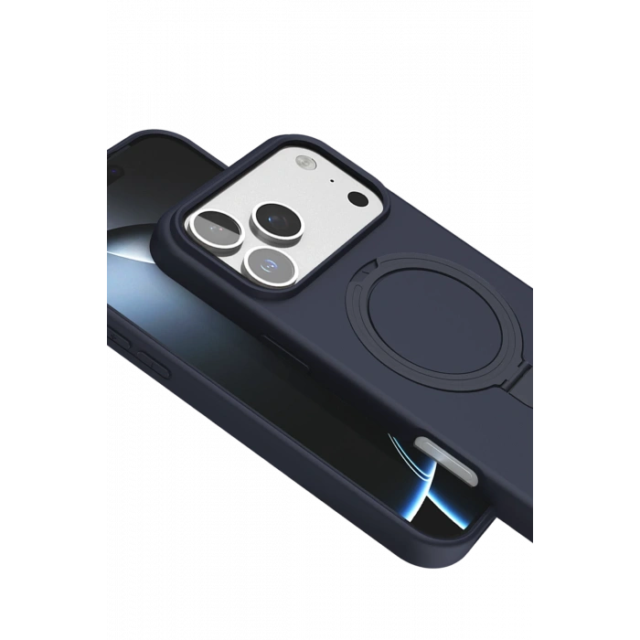 HarmonyAura Apple iPhone 17 Pro Regal Magsafe Standlı Kapak - Lacivert