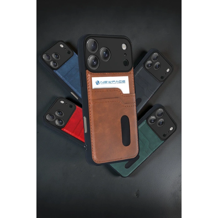 HarmonyAura Apple iPhone 17 Pro Sara Kartvizitli Deri Kılıf - Siyah